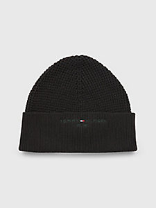 black organic cotton knitted beanie for men tommy hilfiger