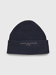 blue organic cotton knitted beanie for men tommy hilfiger