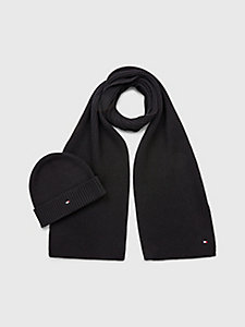 zwart essential cadeauset met sjaal en beanie voor heren - tommy hilfiger