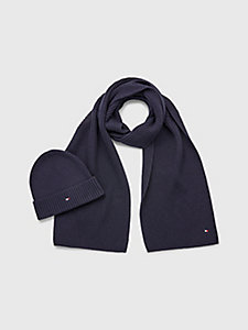 coffret cadeau essential écharpe et bonnet bleu pour hommes tommy hilfiger