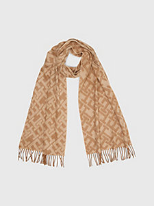 brown th monogram cashmere scarf for men tommy hilfiger