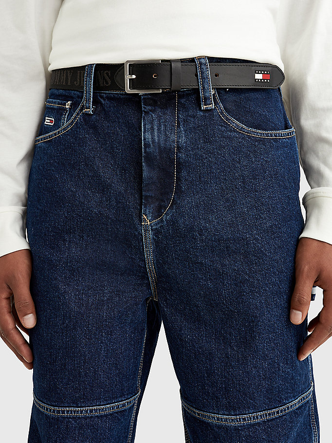 black heritage signature belt for men tommy jeans