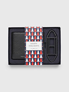 black small wallet and key fob gift set for men tommy hilfiger
