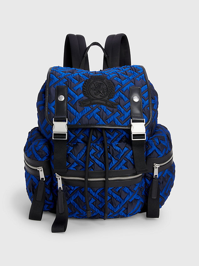 blue monogram flap backpack for men tommy hilfiger