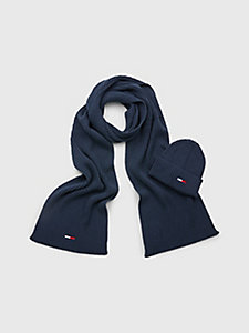 blauw cadeauset van sjaal en beanie met vlag voor heren - tommy jeans