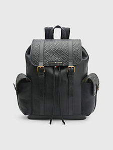 schwarz premium leather rucksack mit th-monogramm für herren - tommy hilfiger