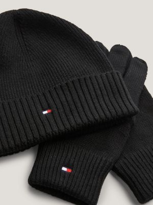 Coffret cadeau bonnet et gants unisexe en noir