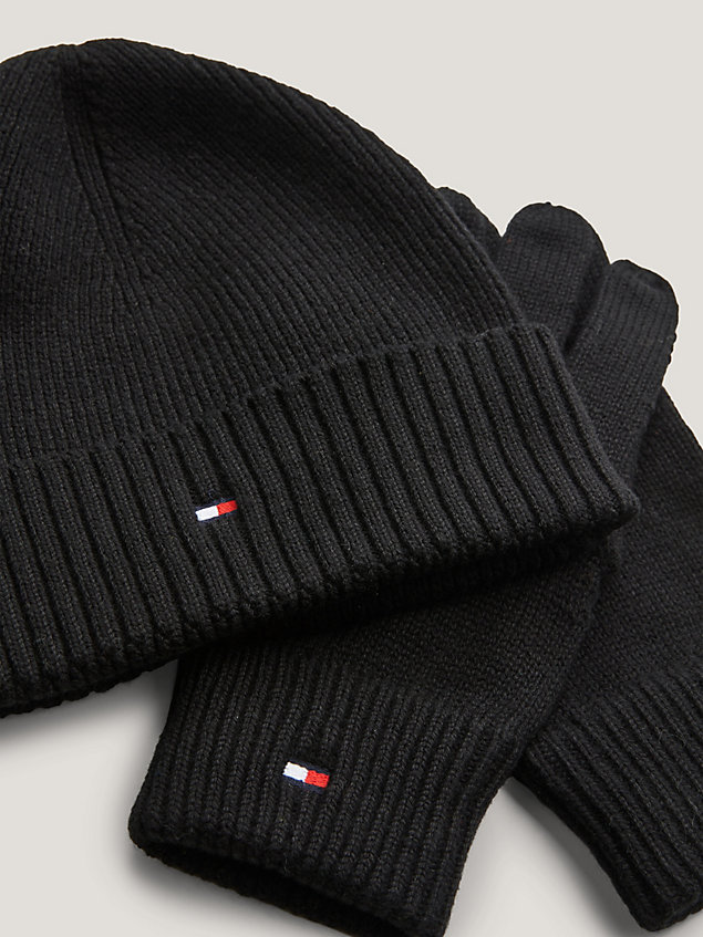 black czapka beanie i rękawiczki – zestaw prezentowy dla mężczyźni - tommy hilfiger