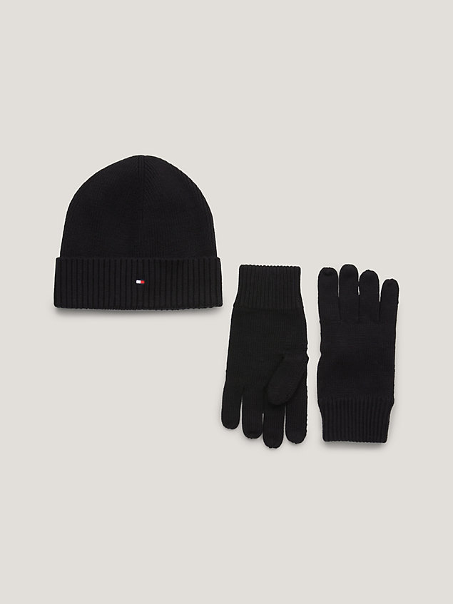 black essential beanie and gloves gift set for men tommy hilfiger