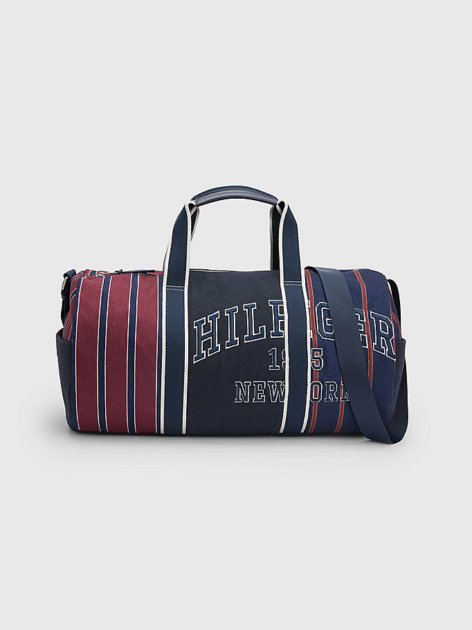 red prep mixed stripe duffel bag for men tommy hilfiger