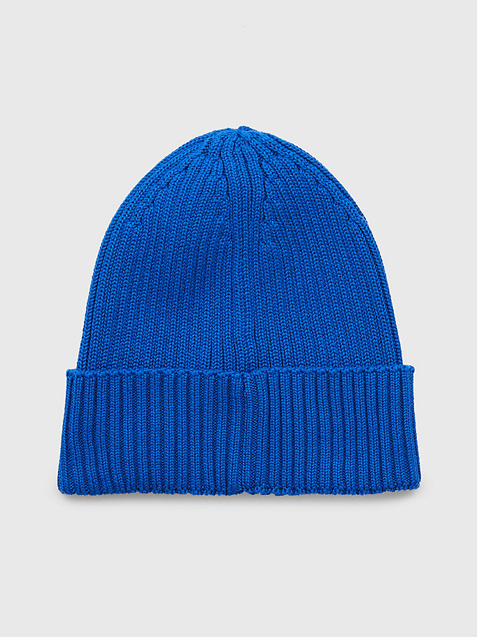 blue rib-knit flag beanie for men tommy jeans