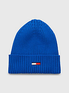 blue rib-knit flag beanie for men tommy jeans