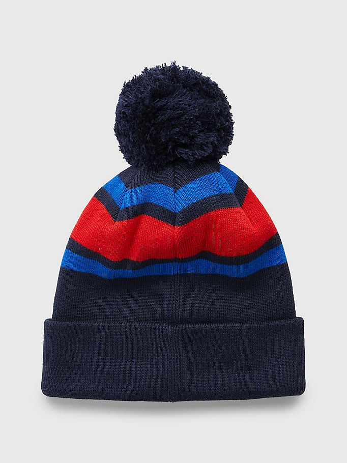blue heritage logo beanie for men tommy jeans