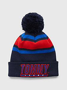 blue heritage logo beanie for men tommy jeans