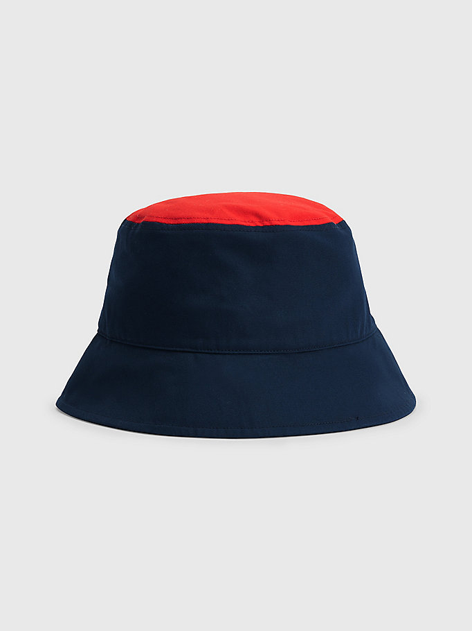 blue colour-blocked logo bucket hat for men tommy jeans
