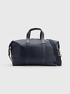 blue premium leather duffel bag for men tommy hilfiger