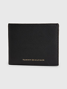 black premium leather small bifold wallet for men tommy hilfiger