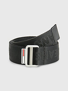 ceinture longue en toile à motif logo noir pour hommes tommy jeans