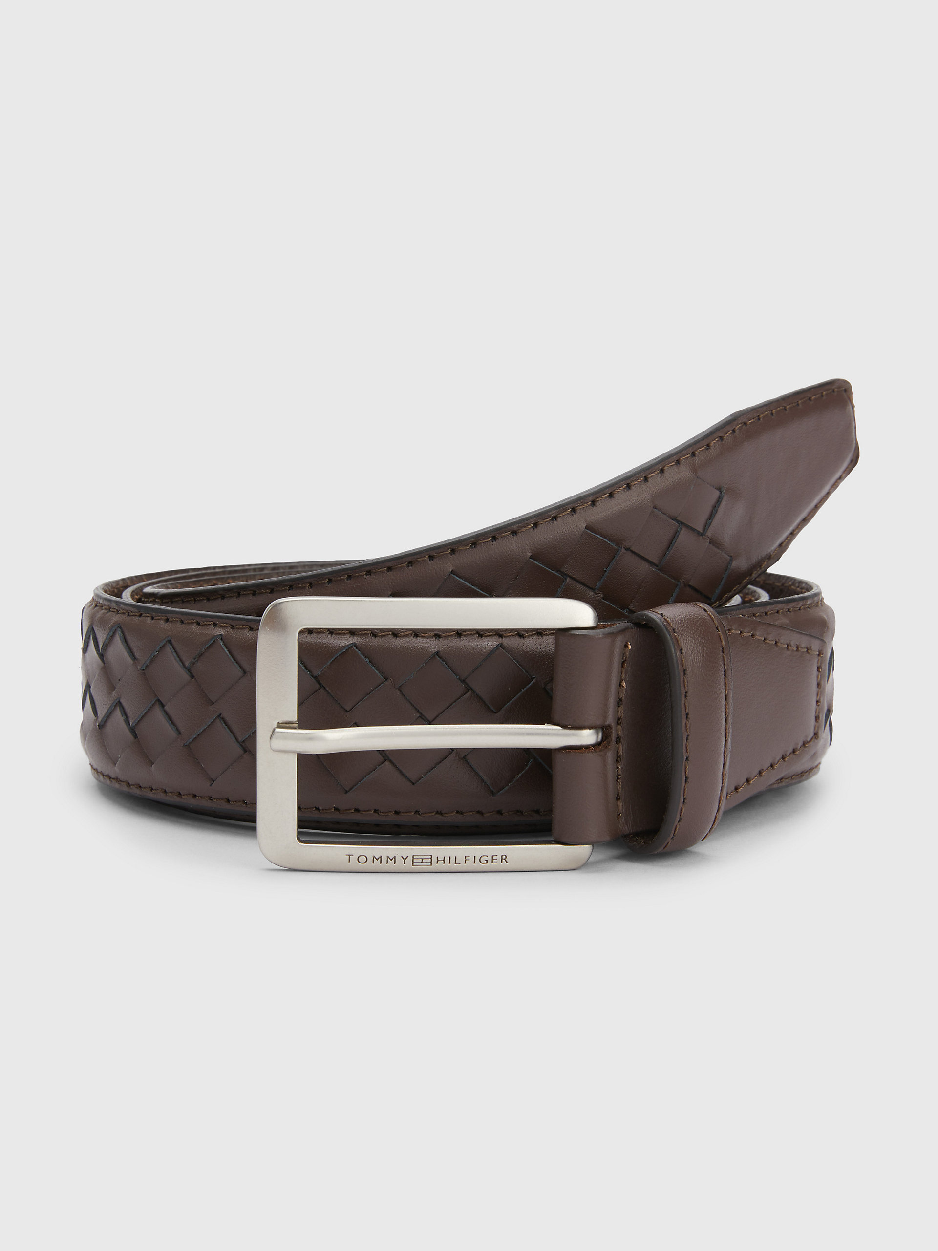 CHOCOLATE New Modern Woven Leather Belt for men TOMMY HILFIGER