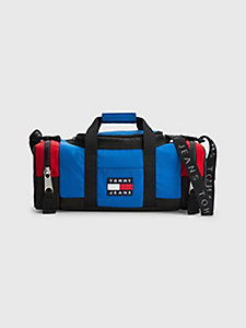 blue colour-blocked small duffel bag for men tommy jeans