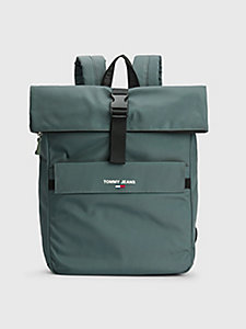 green essential roll-top backpack for men tommy jeans