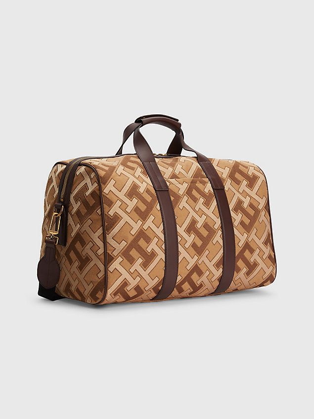 brown th monogram duffel bag for men tommy hilfiger