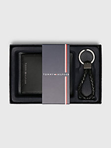 zwart cadeauset met portemonnee en sleutelhanger voor heren - tommy hilfiger