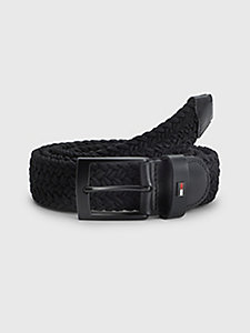 black adan tonal elastic webbing braided belt for men tommy hilfiger