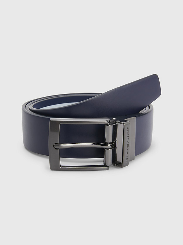 Adan Engraved Logo Reversible Leather Belt | BLUE | Tommy Hilfiger