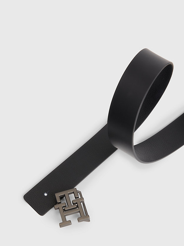 BLACK Reversible Monogram Plaque Leather Belt for men TOMMY HILFIGER