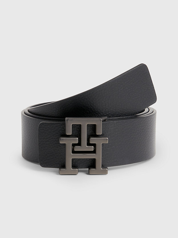 BLACK Reversible Monogram Plaque Leather Belt for men TOMMY HILFIGER