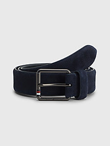 blue textured suede belt for men tommy hilfiger