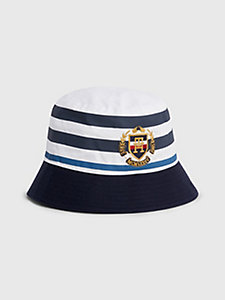 blau gestreifter fischerhut mit aufgesticktem logo für herren - tommy hilfiger