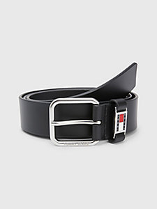 black scanton enamel badge keeper leather belt for men tommy jeans