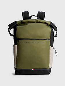 grün urban rucksack mit rolltop-design für herren - tommy hilfiger