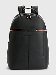 schwarz genarbter rucksack mit logo aus metall für herren - tommy hilfiger