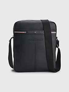 черный сумка-почтальонка зернистой текстуры с металлическим лог для женщины - tommy hilfiger