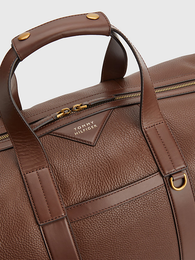 DARK CHESTNUT Premium Leather Logo Duffel Bag for men TOMMY HILFIGER