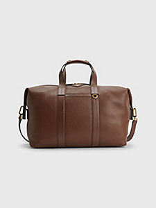 brown premium leather logo duffel bag for men tommy hilfiger