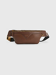 brown premium leather logo crossbody bag for men tommy hilfiger