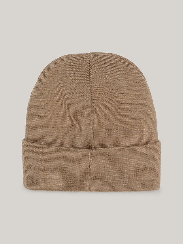 brown logo embroidery beanie for men tommy jeans