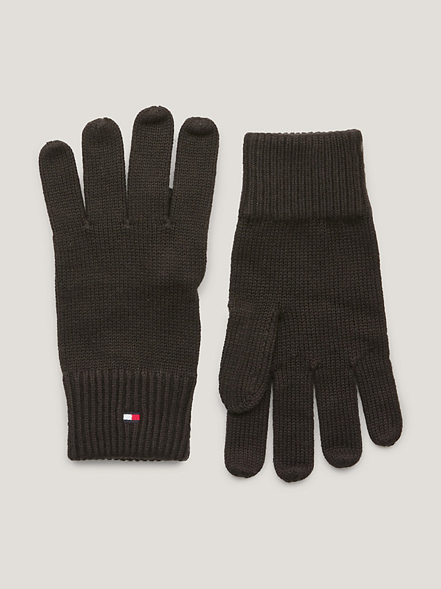 guantes con logo bordado essential black de hombre tommy hilfiger