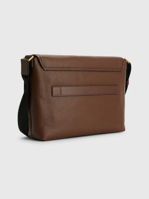 Premium Leather Messenger Bag BROWN Tommy Hilfiger