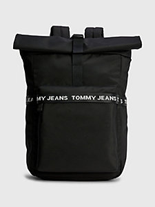 black essential recycled roll-top backpack for men tommy jeans