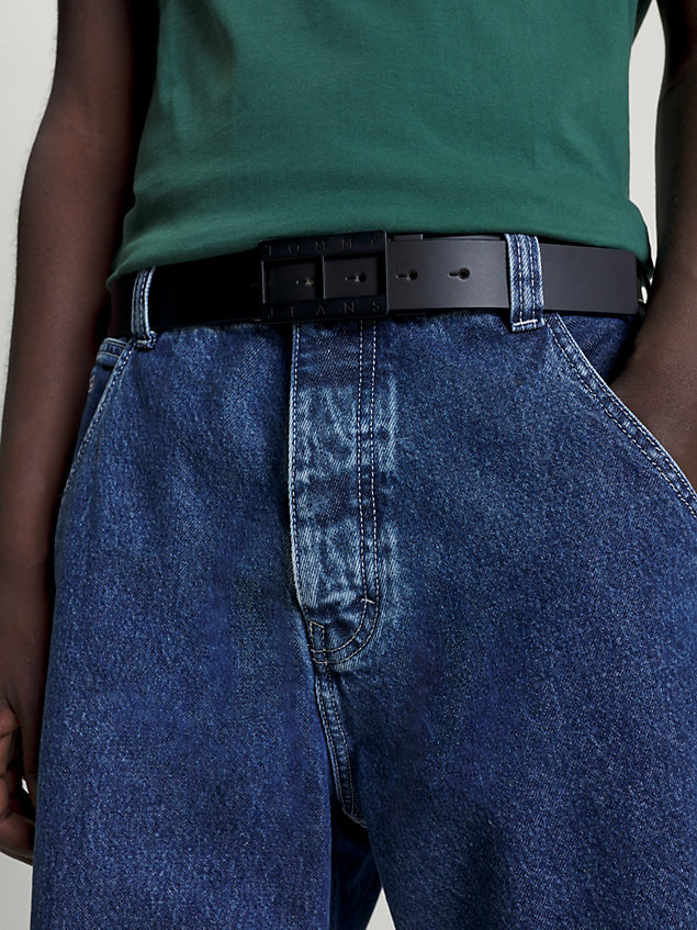 black heritage reversible leather belt for men tommy jeans