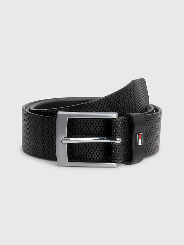 black adan embossed leather belt for men tommy hilfiger