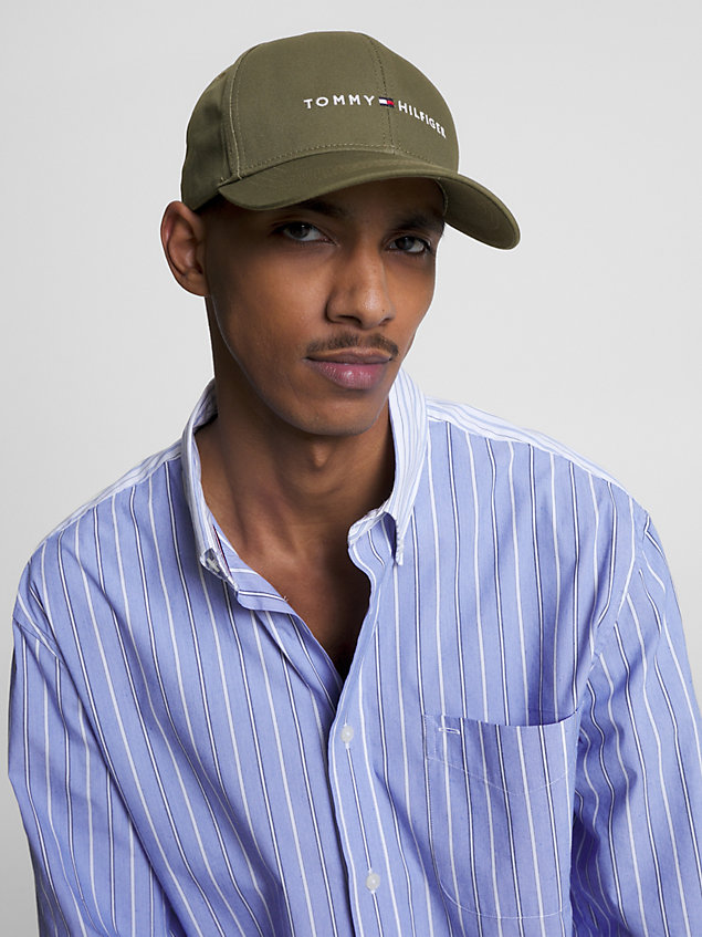 khaki czapka z daszkiem i wyhaftowanym logo dla mężczyźni - tommy hilfiger