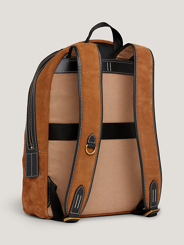brown th monogram suede dome backpack for men tommy hilfiger