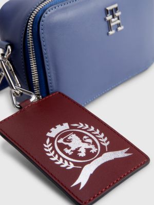 blue crest leather camera bag for men tommy hilfiger