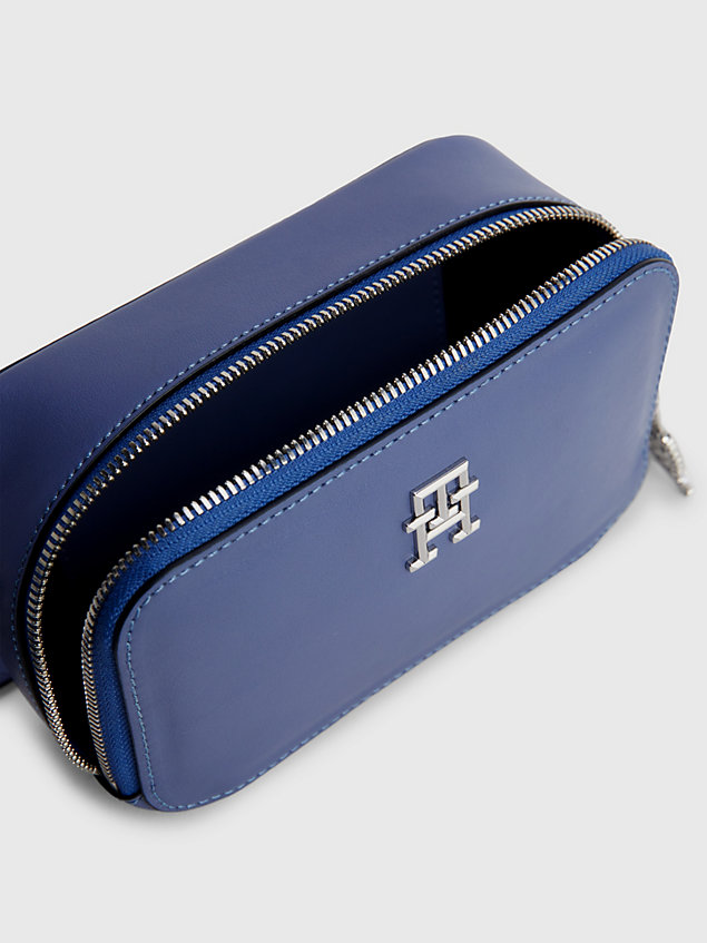 blue crest leather camera bag for men tommy hilfiger